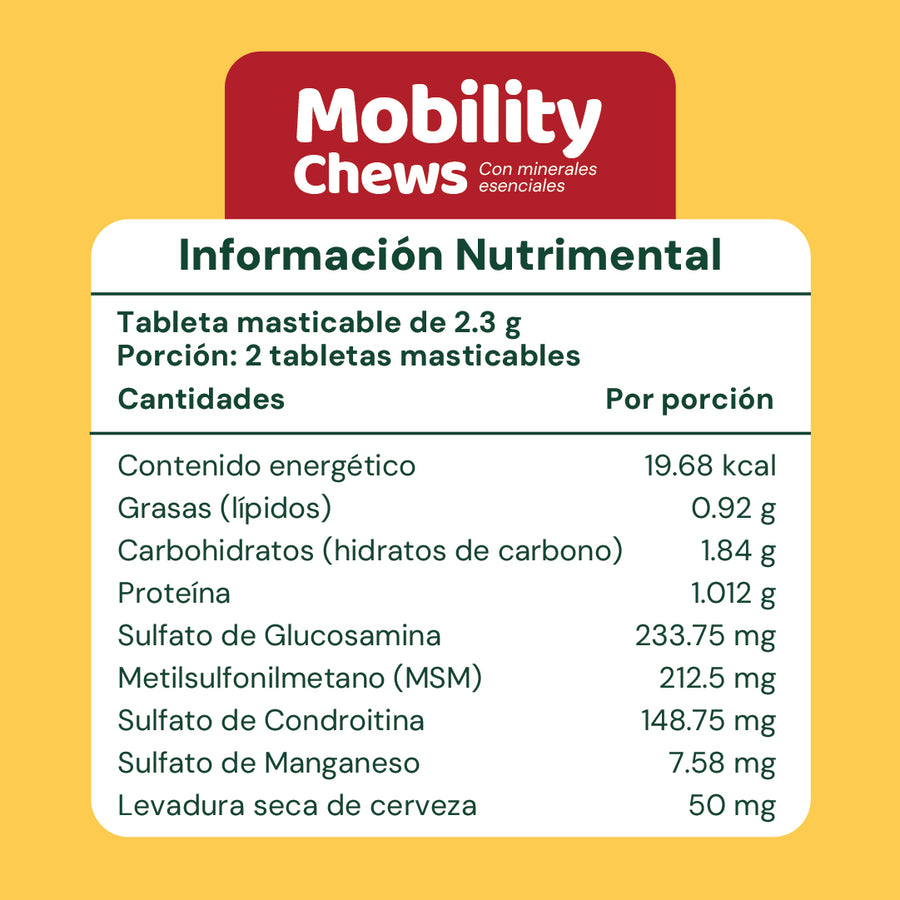 Tabla nutrimental de Mobility Chews